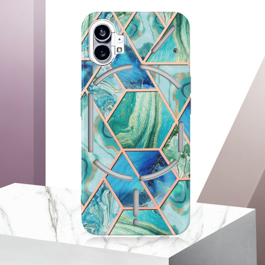 For Nothing Phone 1 Electroplating IMD Splicing Marble TPU Phone Case(Green) by buy2fix