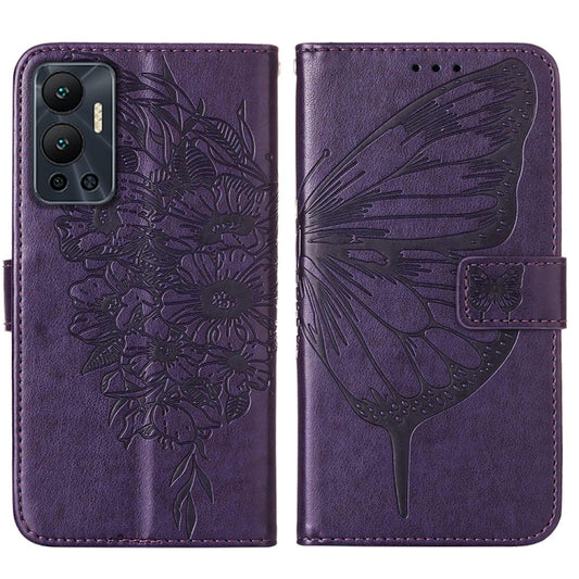 For Infinix Hot 12 X6817 Embossed Butterfly Flip Leather Phone Case(Dark Purple) by buy2fix