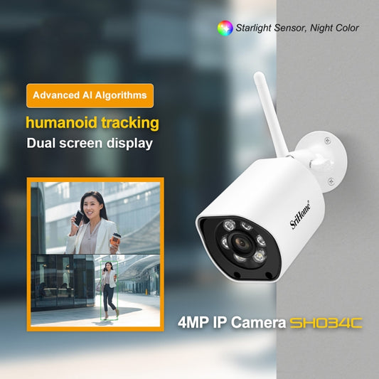 SriHome SH034C 4.0MP AI Humanoid Tracking WiFi Outdoor Surveillance Camera(AU Plug) by SriHome
