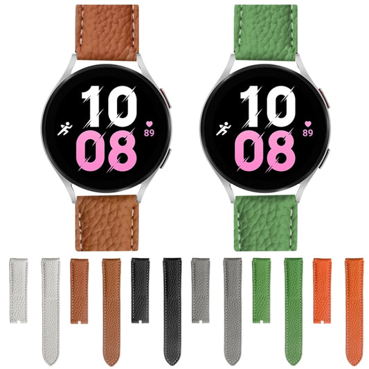 For Samsung Galaxy Watch5 40mm / 44mm Litchi Genuine Leather Watch Band Black Buckle(Brown) by buy2fix