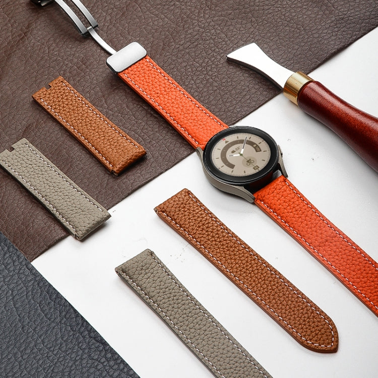 For Samsung Galaxy Watch5 40mm / 44mm Litchi Genuine Leather Watch Band Black Buckle(Grey) by buy2fix