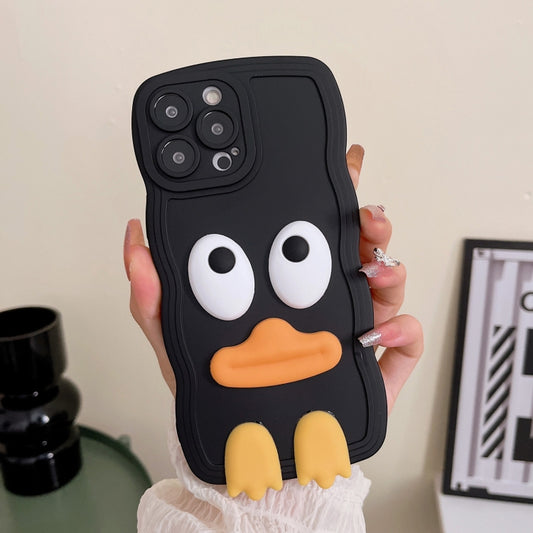 For iPhone 11 Wave Edge Big Duck Silicone Phone Case with Wristband(Black) by buy2fix