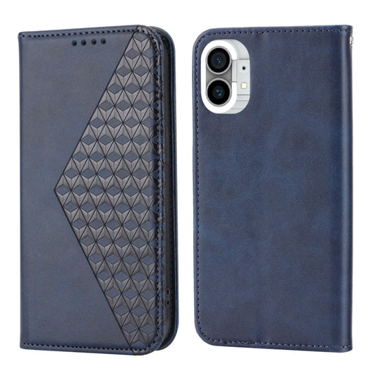 For Nothing Phone 1 Cubic Grid Calf Texture Magnetic Closure Leather Phone Case(Blue) by buy2fix