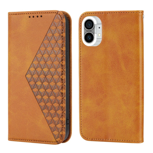 For Nothing Phone 1 Cubic Grid Calf Texture Magnetic Closure Leather Phone Case(Yellow) by buy2fix