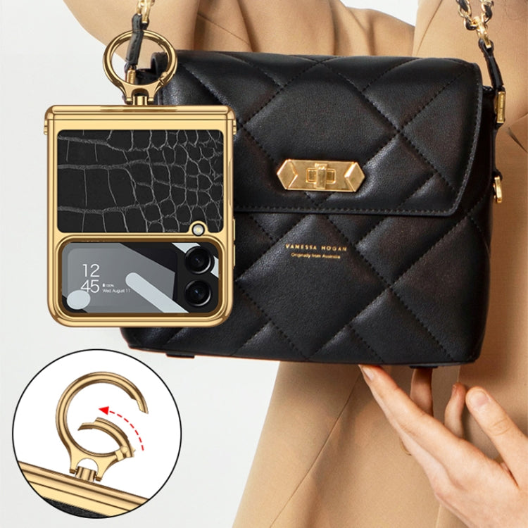 For Samsung Galaxy Z Flip4 GKK Integrated Plating + Leather Flip Phone Case(Crocodile Black) by GKK