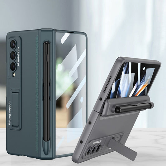 For Samsung Galaxy Z Fold4 GKK Magnetic Hinge Flip Phone Case with Holder & Pen Slot(Grey) by GKK