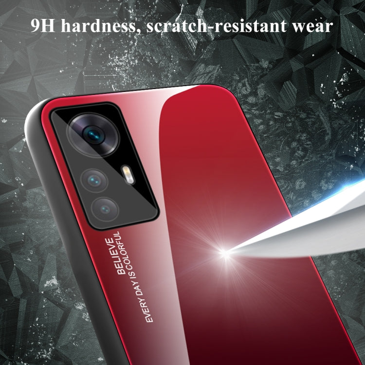For Xiaomi Redmi K50 Ultra / 12T / 12T Pro Gradient Color Glass Phone Case(Red Black) by buy2fix