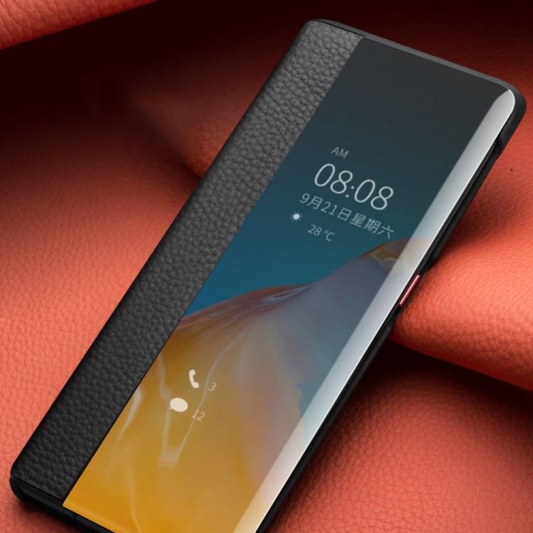 For Huawei P40 Pro QIALINO Litchi Texture Side Window View Leather Phone Case(Orange) by QIALINO