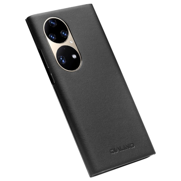 For Huawei P50 Pro QIALINO Magnetic Side Window View Genuine Leather Smart Phone Case(Black) by QIALINO