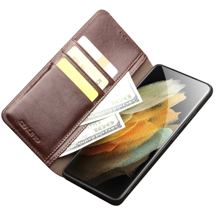 For Samsung Galaxy S21 Ultra 5G QIALINO Genuine Leather Phone Case(Brown) by QIALINO