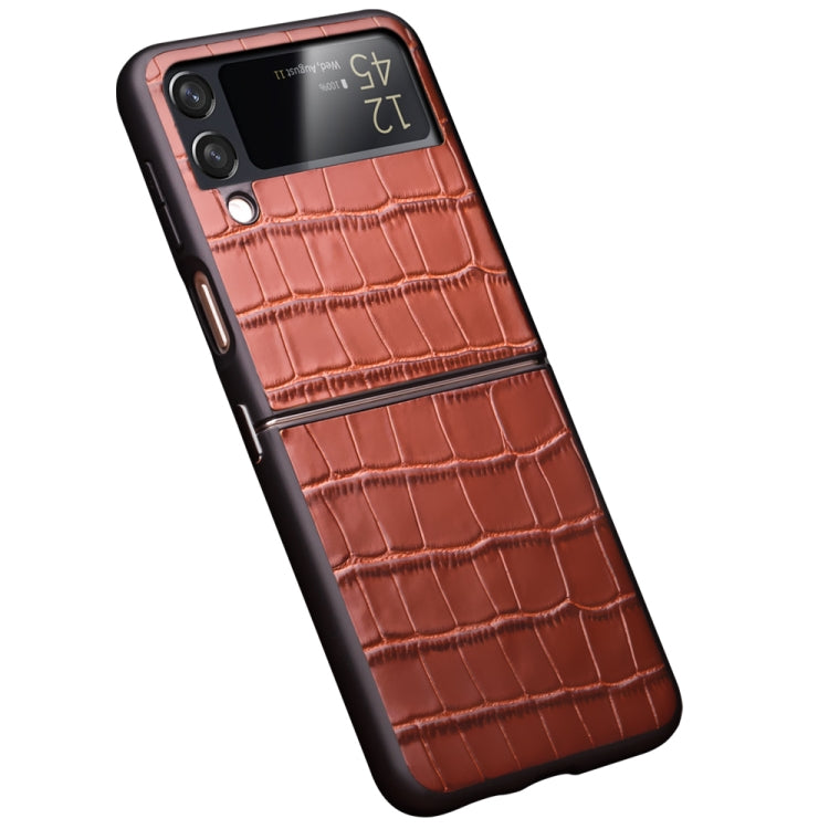 For Samsung Galaxy Z Flip4 QIALINO Crocodile Pattern Genuine Leather Phone Case(Brown) by QIALINO