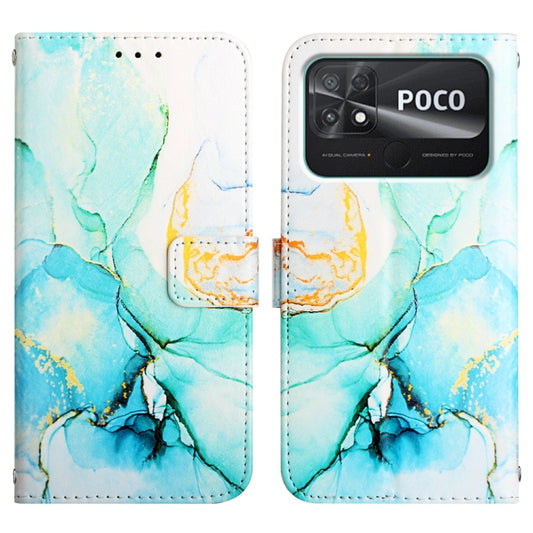 For Xiaomi Poco C40 Global PT003 Marble Pattern Flip Leather Phone Case(Green LS003) by buy2fix