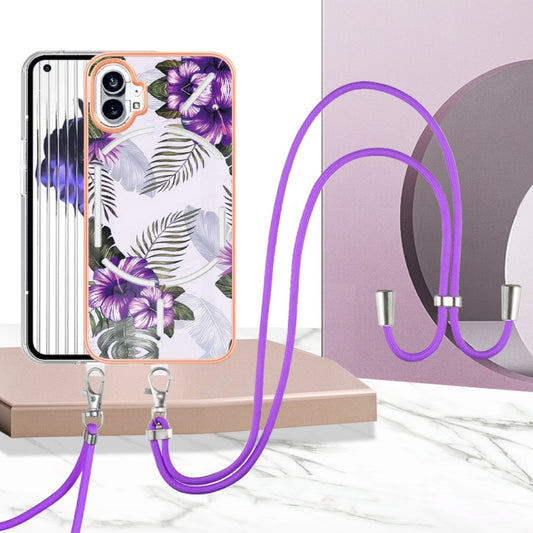 For Nothing Phone 1 Electroplating IMD TPU Phone Case with Lanyard(Purple Flower) by buy2fix