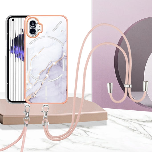 For Nothing Phone 1 Electroplating Marble Pattern TPU Phone Case with Lanyard(White 006) by buy2fix