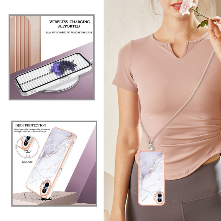 For Nothing Phone 1 Electroplating Marble Pattern TPU Phone Case with Lanyard(White 006) by buy2fix