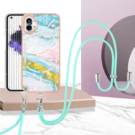 For Nothing Phone 1 Electroplating Marble Pattern TPU Phone Case with Lanyard(Green 004) by buy2fix