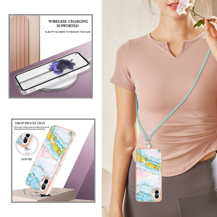 For Nothing Phone 1 Electroplating Marble Pattern TPU Phone Case with Lanyard(Green 004) by buy2fix