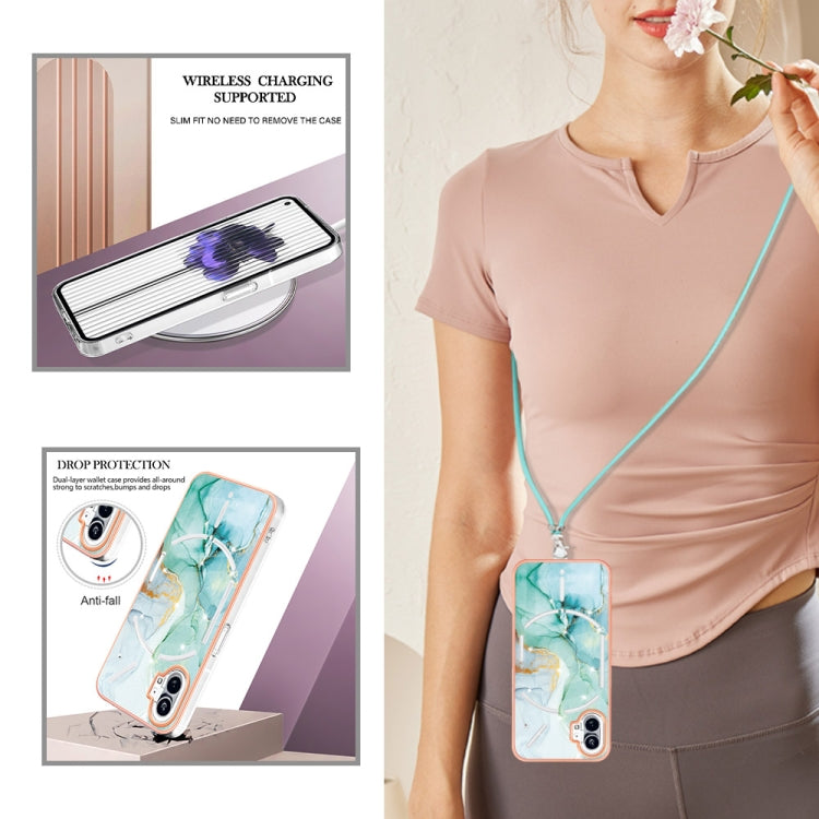 For Nothing Phone 1 Electroplating Marble Pattern TPU Phone Case with Lanyard(Green 003) by buy2fix