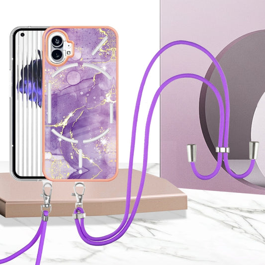 For Nothing Phone 1 Electroplating Marble Pattern TPU Phone Case with Lanyard(Purple 002) by buy2fix