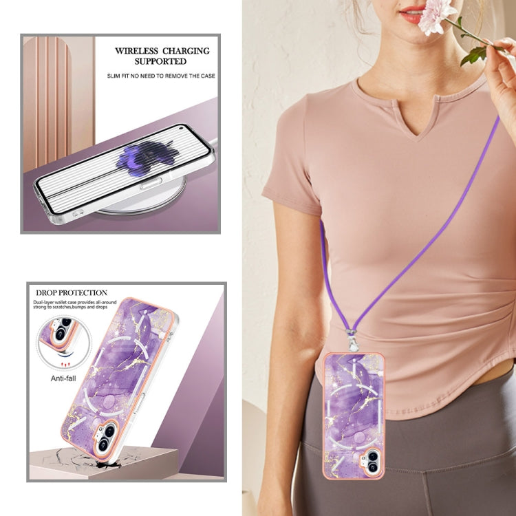 For Nothing Phone 1 Electroplating Marble Pattern TPU Phone Case with Lanyard(Purple 002) by buy2fix