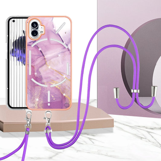 For Nothing Phone 1 Electroplating Marble Pattern TPU Phone Case with Lanyard(Purple 001) by buy2fix