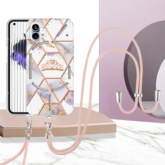 For Nothing Phone 1 Electroplating Splicing Marble Flower Pattern TPU Shockproof Case with Lanyard(Imperial Crown) by buy2fix