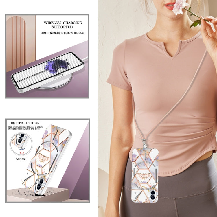 For Nothing Phone 1 Electroplating Splicing Marble Flower Pattern TPU Shockproof Case with Lanyard(Imperial Crown) by buy2fix