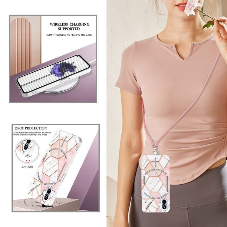 For Nothing Phone 1 Electroplating Splicing Marble TPU Phone Case with Lanyard(Pink White) by buy2fix