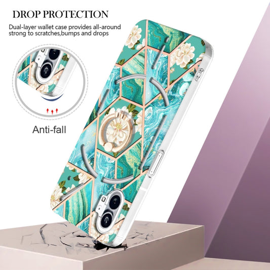 For Nothing Phone 1 Electroplating Splicing Marble Flower Pattern TPU Shockproof Case(Blue Flower) by buy2fix