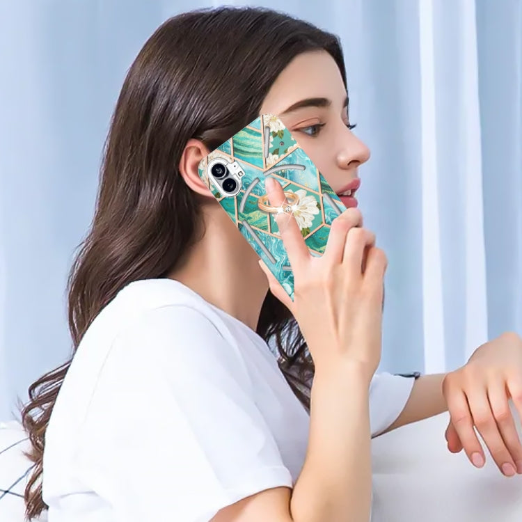 For Nothing Phone 1 Electroplating Splicing Marble Flower Pattern TPU Shockproof Case(Blue Flower) by buy2fix