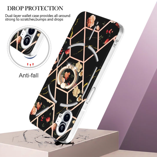 For Nothing Phone 1 Electroplating Splicing Marble Flower Pattern TPU Shockproof Case(Black Flower) by buy2fix