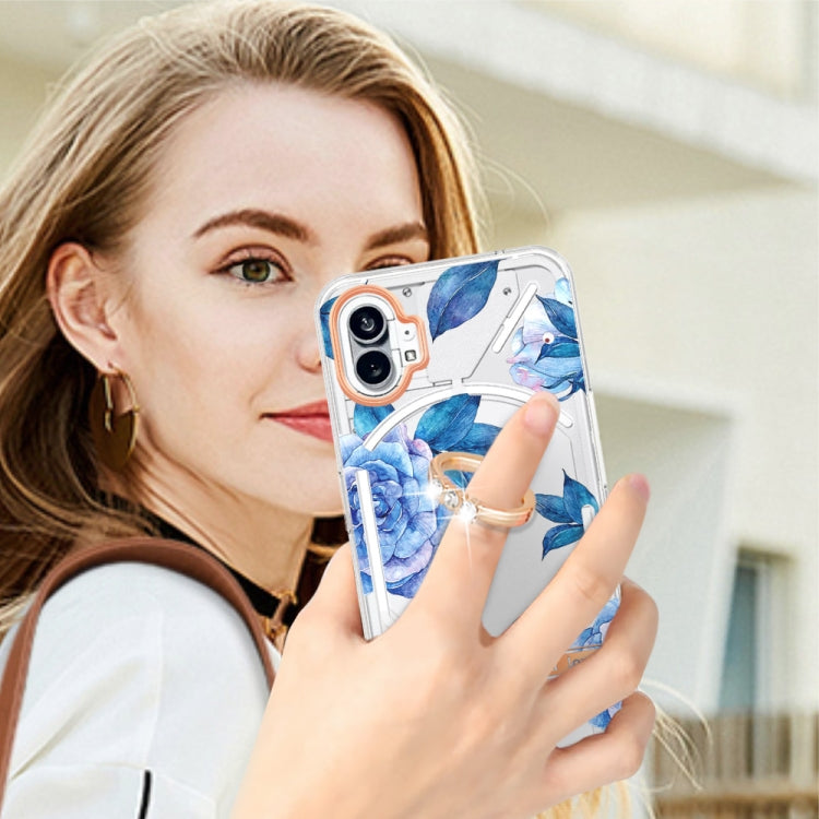 For Nothing Phone 1 Flowers Series TPU Phone Case(Blue Peony) by buy2fix