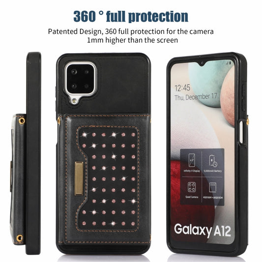 For Samsung Galaxy A12 Three-fold RFID Leather Phone Case with Lanyard(Black) by buy2fix