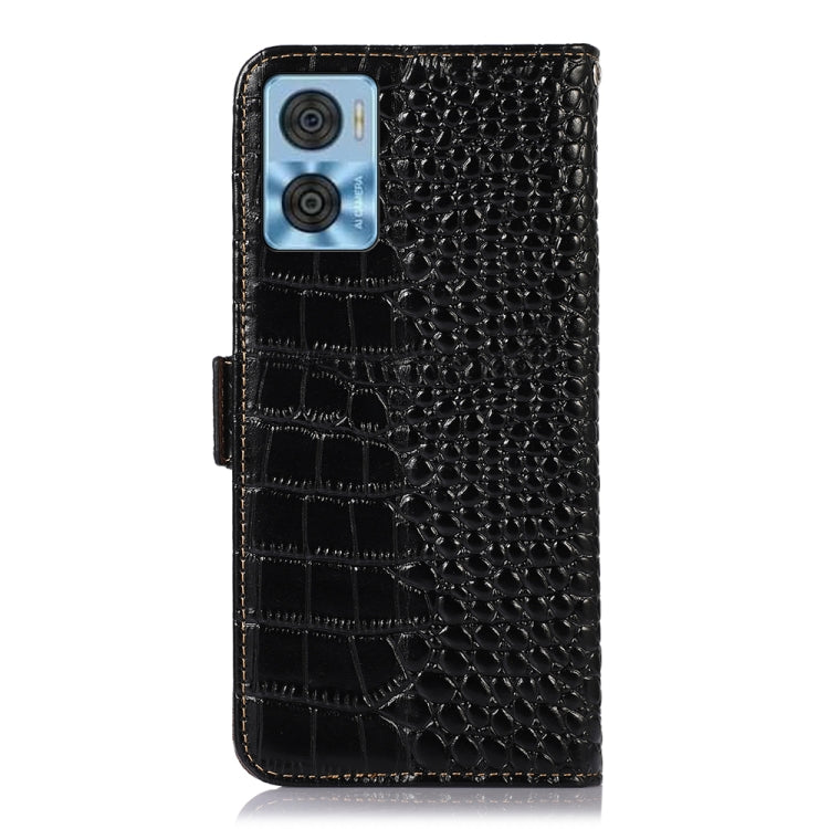 For Motorola Moto E22/E22i Crocodile Top Layer Cowhide Leather Phone Case(Black) by buy2fix