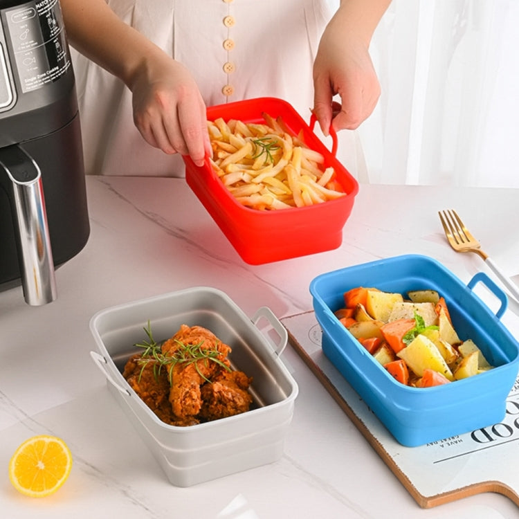 Rectangular Double Pull Basket Foldable Silicone Air Fryer Baking Pan(Black) by buy2fix