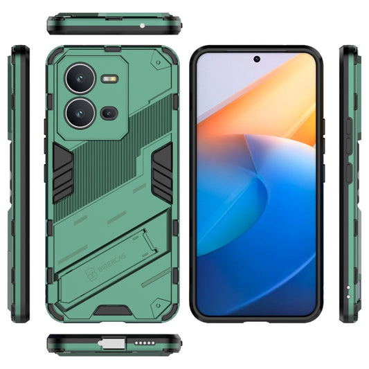 For vivo V25 5G Global PC + TPU Shockproof Phone Case with Invisible Holder(Green) by buy2fix