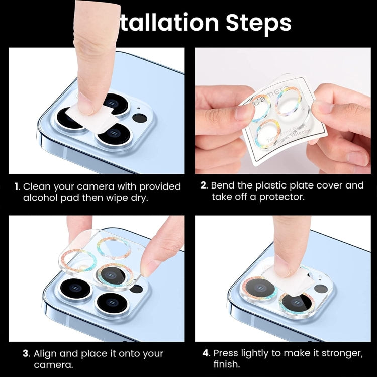 For iPhone 14 Pro Max Glitter Ring Tempered Glass Camera Lens Film(Colorful) by buy2fix