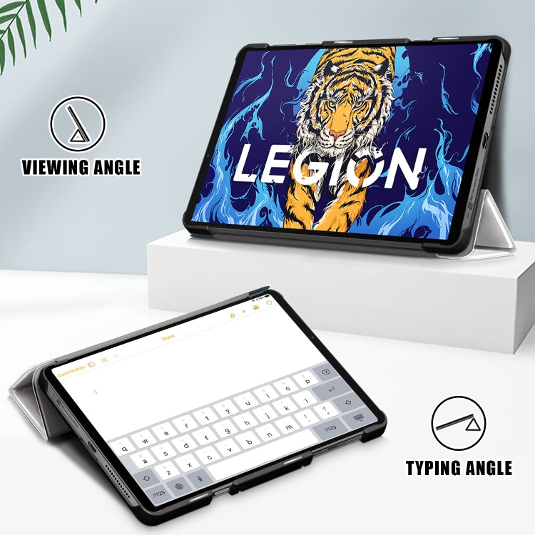 For Lenovo Legion Y700 3-folding Magnetic Buckle Coloured Drawing Leather Smart Tablet Case(Lazy Cat) by buy2fix