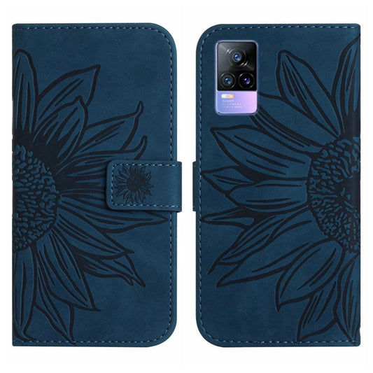 For vivo Y73 2021/V21E Skin Feel Sun Flower Pattern Flip Leather Phone Case with Lanyard(Inky Blue) by buy2fix