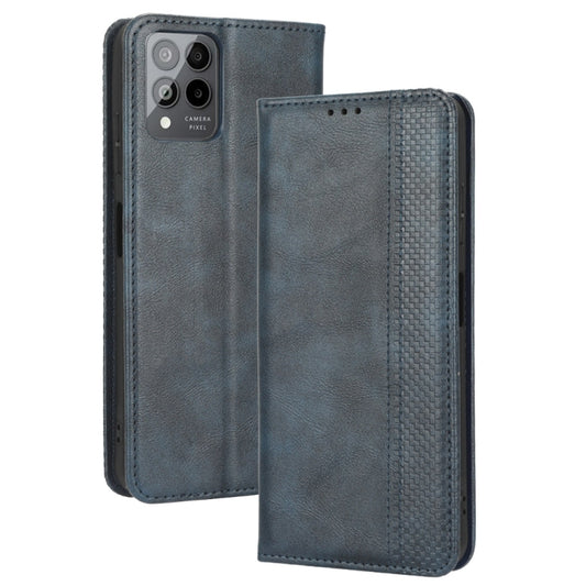 For T-Mobile REVVL 6 Pro 5G Magnetic Buckle Retro Texture Leather Phone Case(Blue) by buy2fix