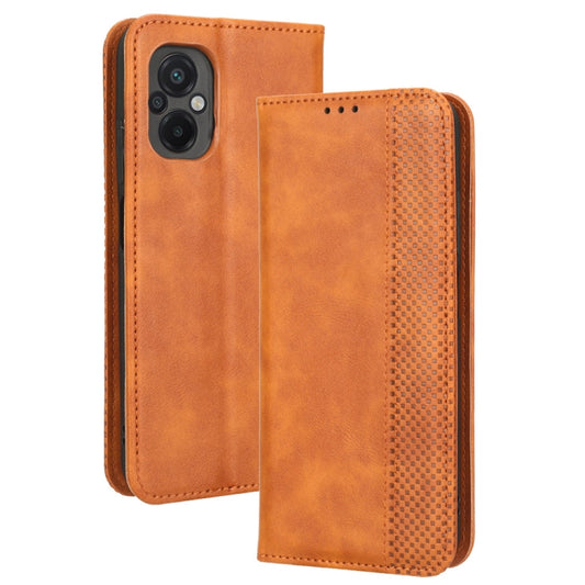For Xiaomi Poco M5 Magnetic Buckle Retro Texture Leather Phone Case(Brown) by buy2fix