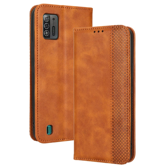 For ZTE Blade A52 Lite Magnetic Buckle Retro Texture Leather Phone Case(Brown) by buy2fix