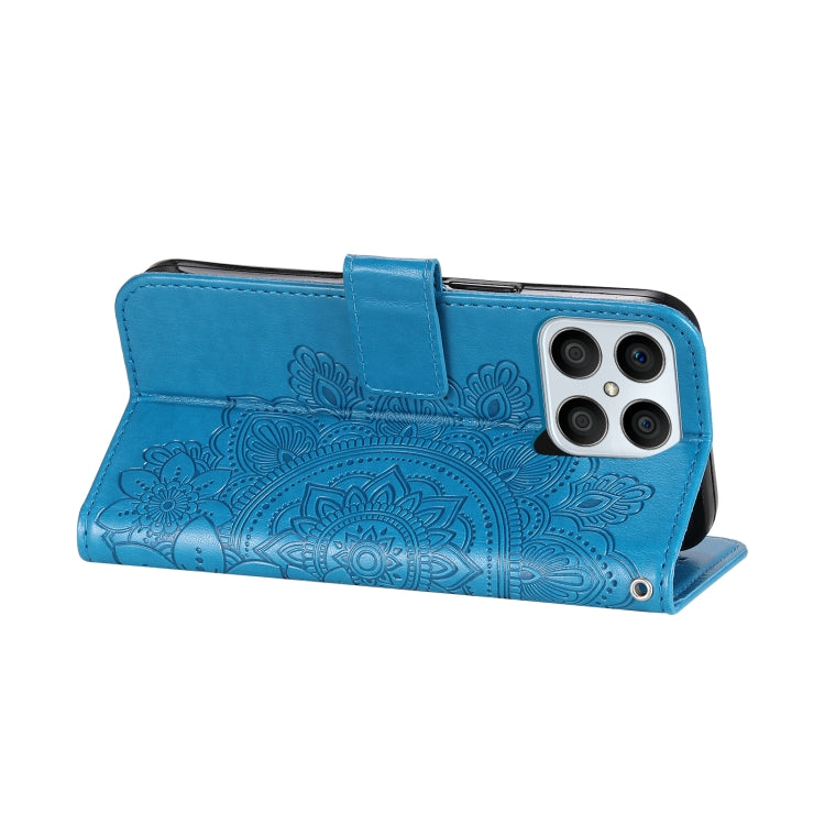 For Honor X8 5G / X6 7-petal Flowers Embossing Leather Phone Case(Blue) by buy2fix