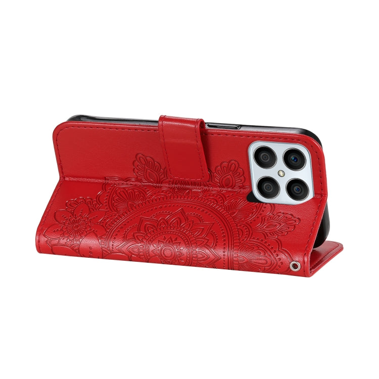 For Honor X8 5G / X6 7-petal Flowers Embossing Leather Phone Case(Red) by buy2fix