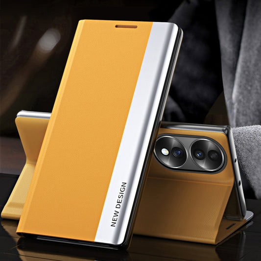 For Honor 70 Side Electroplated Magnetic Leather Phone Case(Yellow) by buy2fix