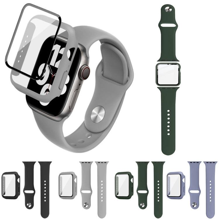 For Apple Watch SE 2022 40mm imak Silicone Watch Band PC Frame with Tempered Glass Film(Navy Blue) by buy2fix