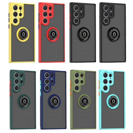 For Samsung Galaxy S23 Ultra 5G Q Shadow I Ring Holder PC and TPU Hybrid Phone Case(Dark Green) by buy2fix