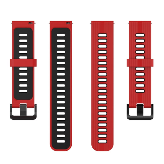 For Amazfit GTR 4 / GTS 4 / GTR 3 22mm Stripe Two-color Silicone Stainless Steel Buckle Watch Band(Red Black) by buy2fix
