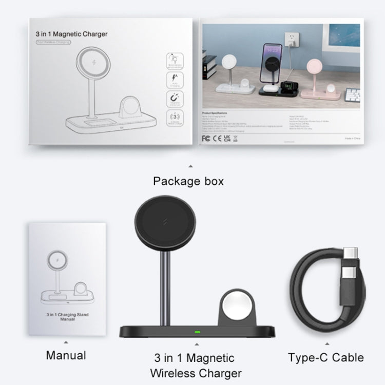 WA22 3 in 1 Magnetic Wireless Charger Phone Holder for iPhone 12 / 13 / 14 / 15 Series Phones & AirPods(Black) by buy2fix