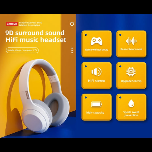 Lenovo TH10 Wireless Bluetooth Gaming Bass Music Sports Noise-cancelling Headphone(Black) by Lenovo